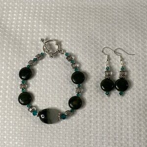 Handcrafted Moss Agate and Serpentine Bracelet and Earring Set